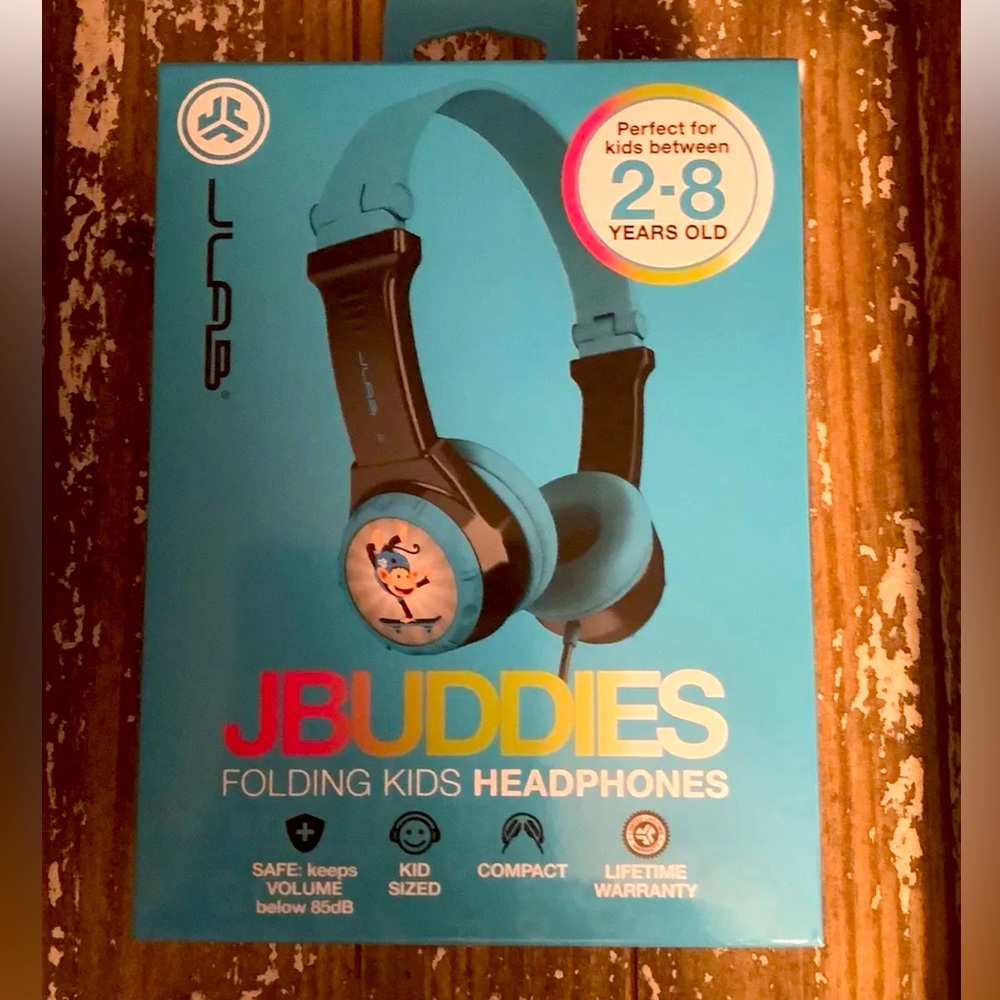 JLAB JBuddies Folding Kids Wired Toddler Headphones Blue Ages 2-8